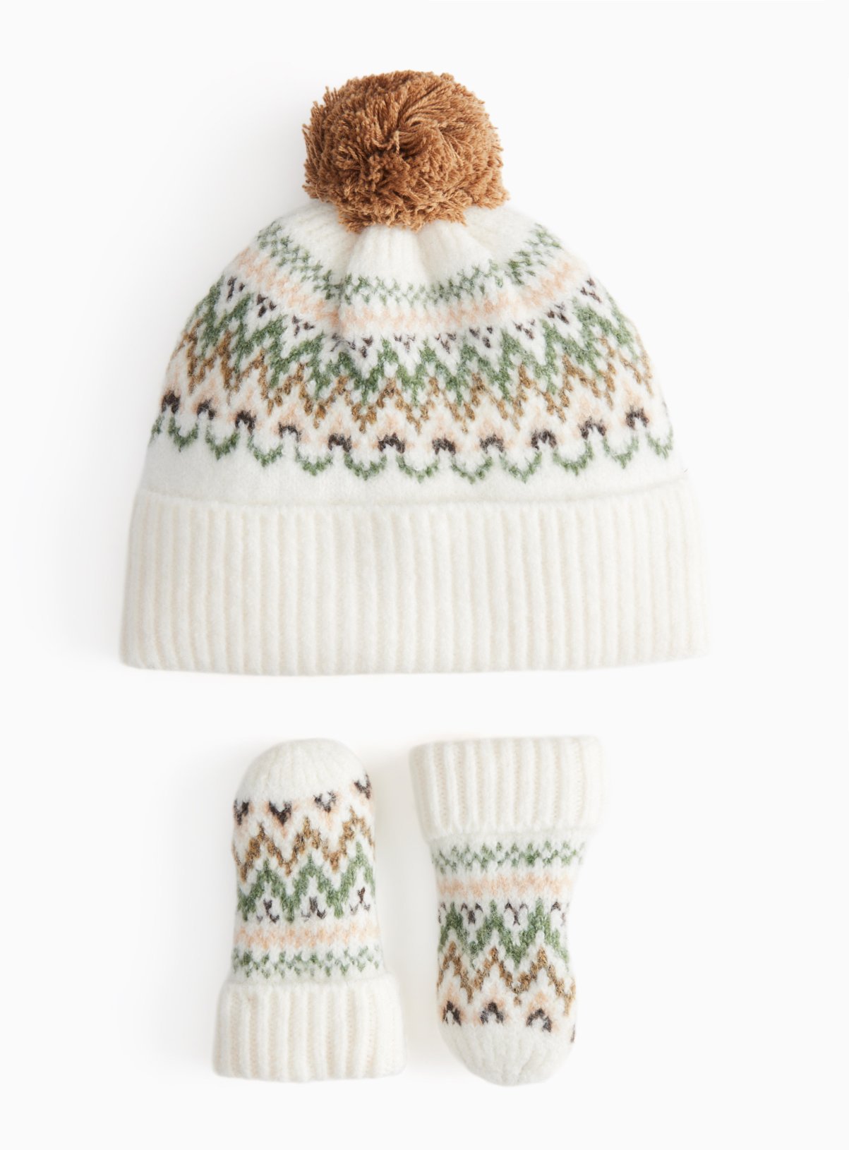 Fairisle Bobble Hat & Mittens Set Newborn - Image 1 thumbnail